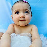 Cattleya joined the competition — help win amazing prizes! baby, background, bare_shoulders, blue_eyes, bracelet, child, closeup, cute, hair_clip, hands, head, infant, innocent, looking_up, person, portrait, skin, smile, soft_lighting, tulle_dress