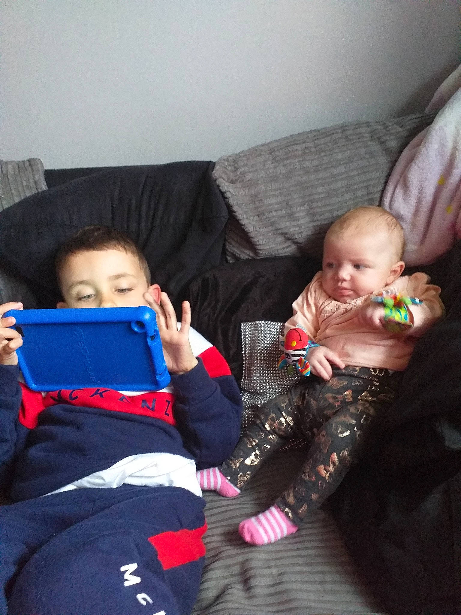 Ryan joined the competition — help win amazing prizes! baby, cheek, child, comfort, fun, lap, person, play, sibling, sitting, skin, smile, toddler