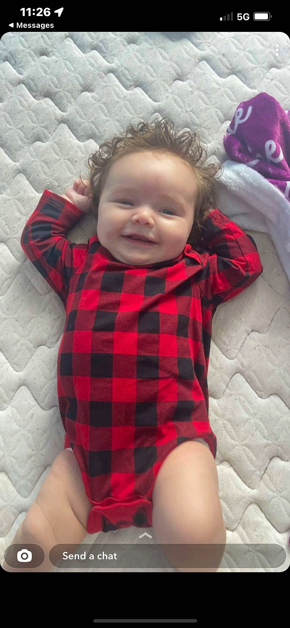 Maggie is registered to the contest to win money with this photo: baby, baby_toddler_clothing, cheek, comfort, eye, face, facial_expression, happy, head, human_body, iris, joy, lip, mouth, nose, person, pink, skin, sleeve, smile