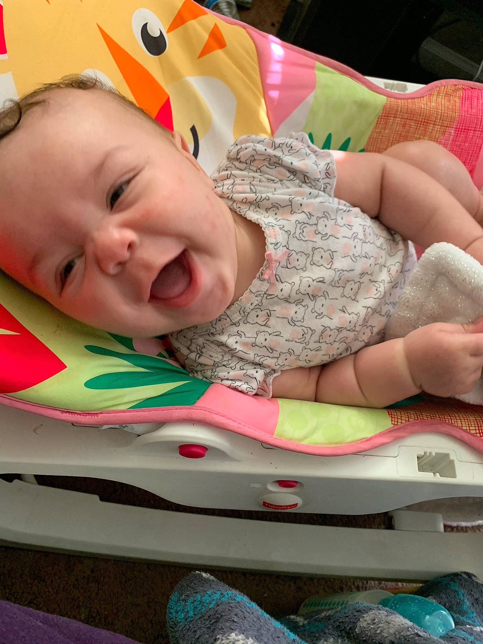 Brinleigh joined the competition — help win amazing prizes! baby, baby_products, baby_safety, baby_toddler_clothing, cheek, child, comfort, event, fun, green, happy, leisure, linens, mouth, person, pink, play, skin, smile, textile