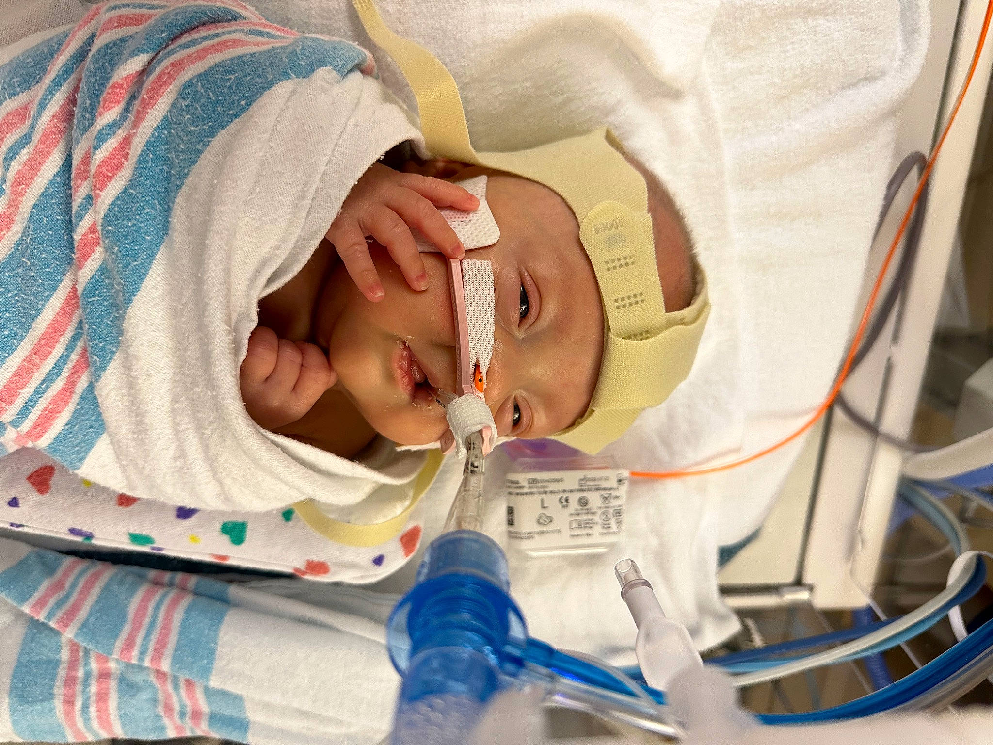 Gunner joined the competition — help win amazing prizes! baby, baby_products, baby_toddler_clothing, birth, child, comfort, event, hat, headwear, health_care, hospital, human_body, linens, medical, medical_procedure, person, room, service, skin, sleep