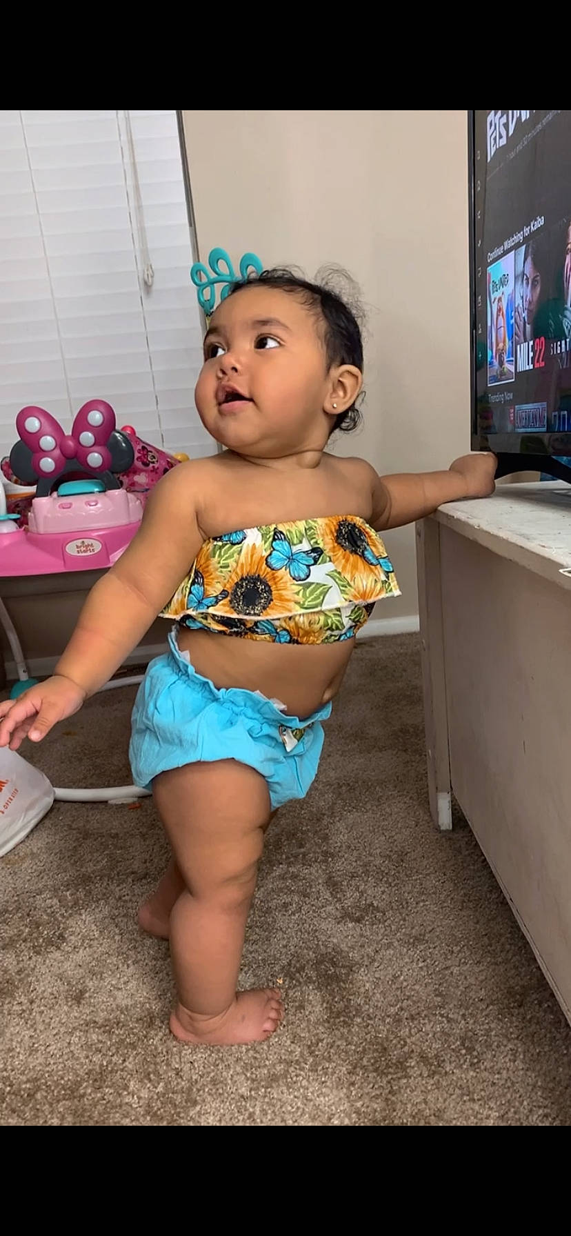 Dolores joined the competition — help win amazing prizes! abdomen, cable_television, chest, child, display_device, event, flat_panel_display, flooring, fun, happy, human_leg, leg, leisure, person, sandal, television, television_set, thigh, toddler, trunk