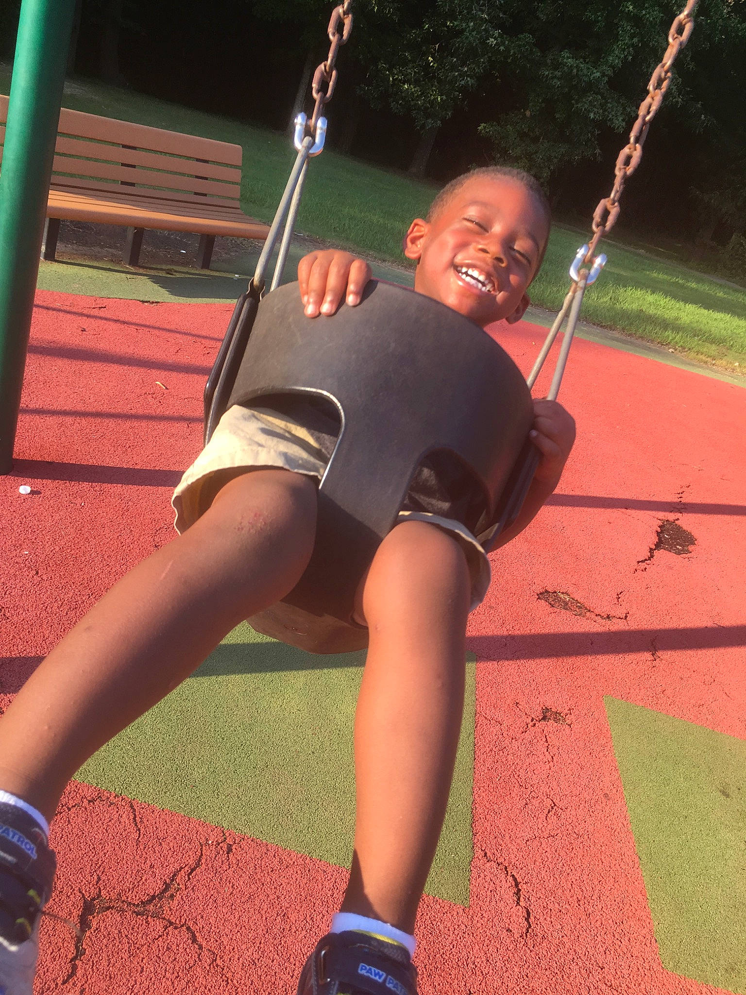 Gary joined the competition — help win amazing prizes! fun, joy, leg, outdoor_play_equipment, person, playground, public_space, recreation, swing