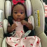 Kaylani joined the competition — help win amazing prizes! baby, car_seat, cherry_pattern, child, child_seat, cushion, cute, fabric, headband, indoors, infant, looking_at_camera, pink_dress, portrait, red_bow, safety_harness, seat_belt, small_hands, wide_eyes, young_child