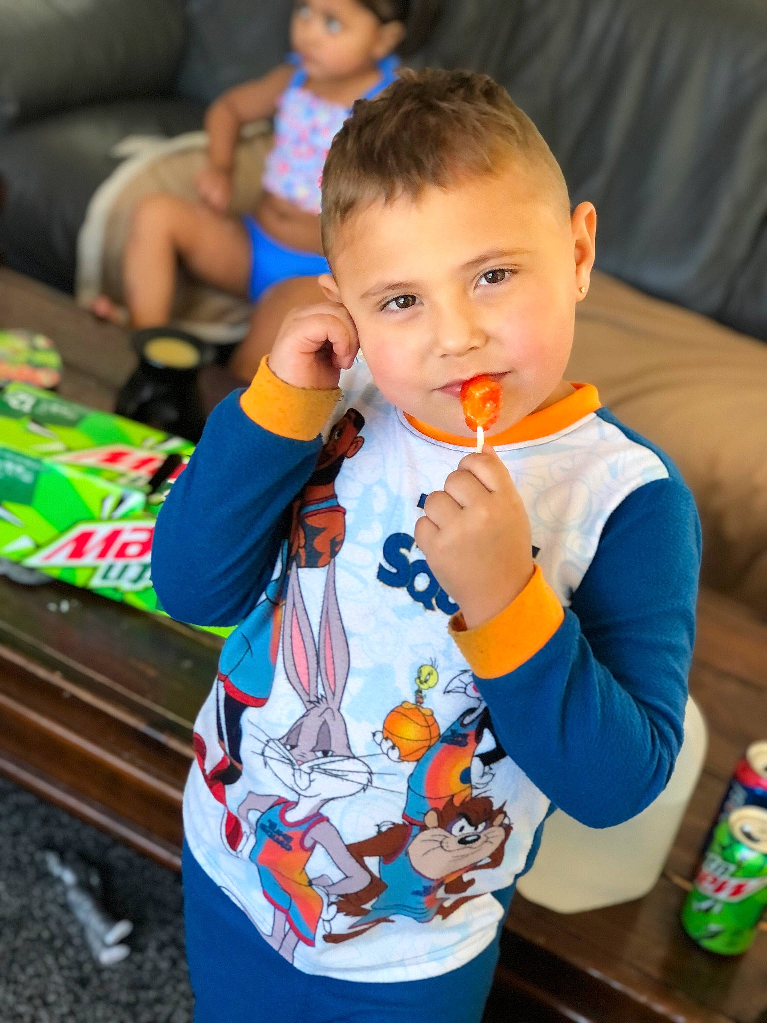 Anthony joined the competition — help win amazing prizes! blue, blurred, chair, child, drink, eating, event, finger, fun, happy, head, leisure, orange, person, plastic_bottle, play, recreation, room, t_shirt, table