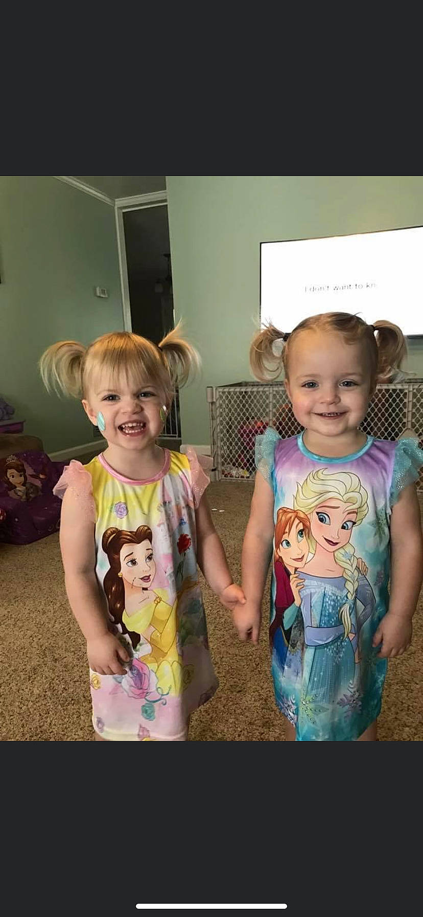 Charlie And Sawyer is registered to the contest to win money with this photo: art, baby_toddler_clothing, child, event, flooring, fun, happy, iris, joy, pattern, person, picture_frame, pink, play, room, skin, sleeve, smile, t_shirt, television