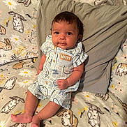 Antonio joined the competition — help win amazing prizes! baby, infant, child, romper, blanket, bunny, pattern, pillow, sitting, indoors, cute, expression, foot, hand, face, clothing, soft, comfort, young, portrait