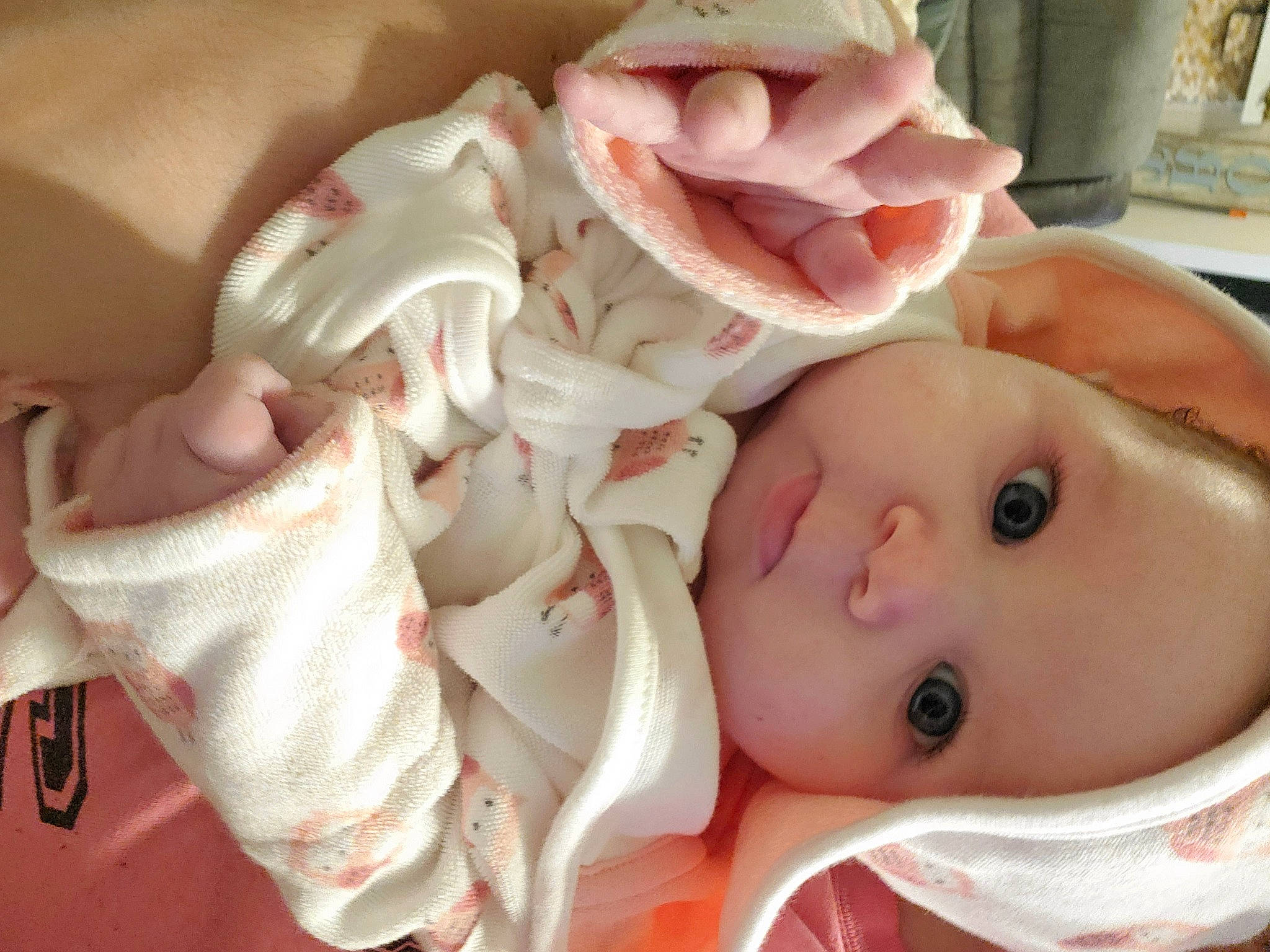 Kaylee is registered to the contest to win money with this photo: baby, baby_products, baby_sleeping, baby_toddler_clothing, carmine, cheek, child, comfort, eyelash, fashion_accessory, lip, mouth, nose, pattern, peach, person, petal, pink, rose, skin