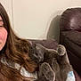 Frankie is registered to the contest to win money with this photo: cat, gray_cat, sleeping, relaxed, person, long_hair, indoor, couch, leather_couch, pet, cozy, resting, feline, animal, fur, paw, face, closeup, human, casual