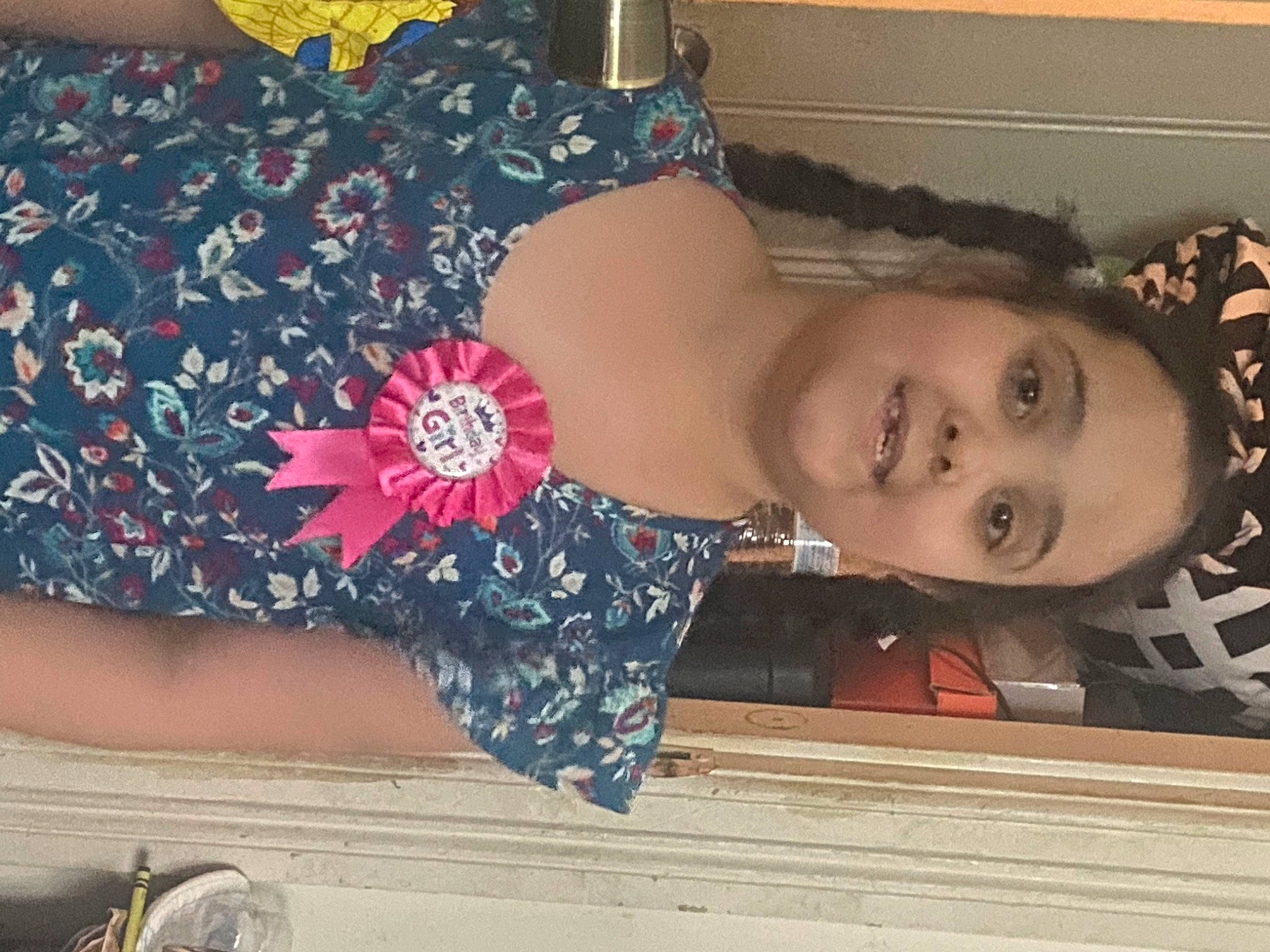 Sarah joined the competition — help win amazing prizes! abdomen, black_hair, day_dress, elbow, eyelash, fashion_accessory, fashion_design, flooring, happy, human_leg, joy, magenta, neck, pattern, person, pink, textile, thigh, trunk, waist