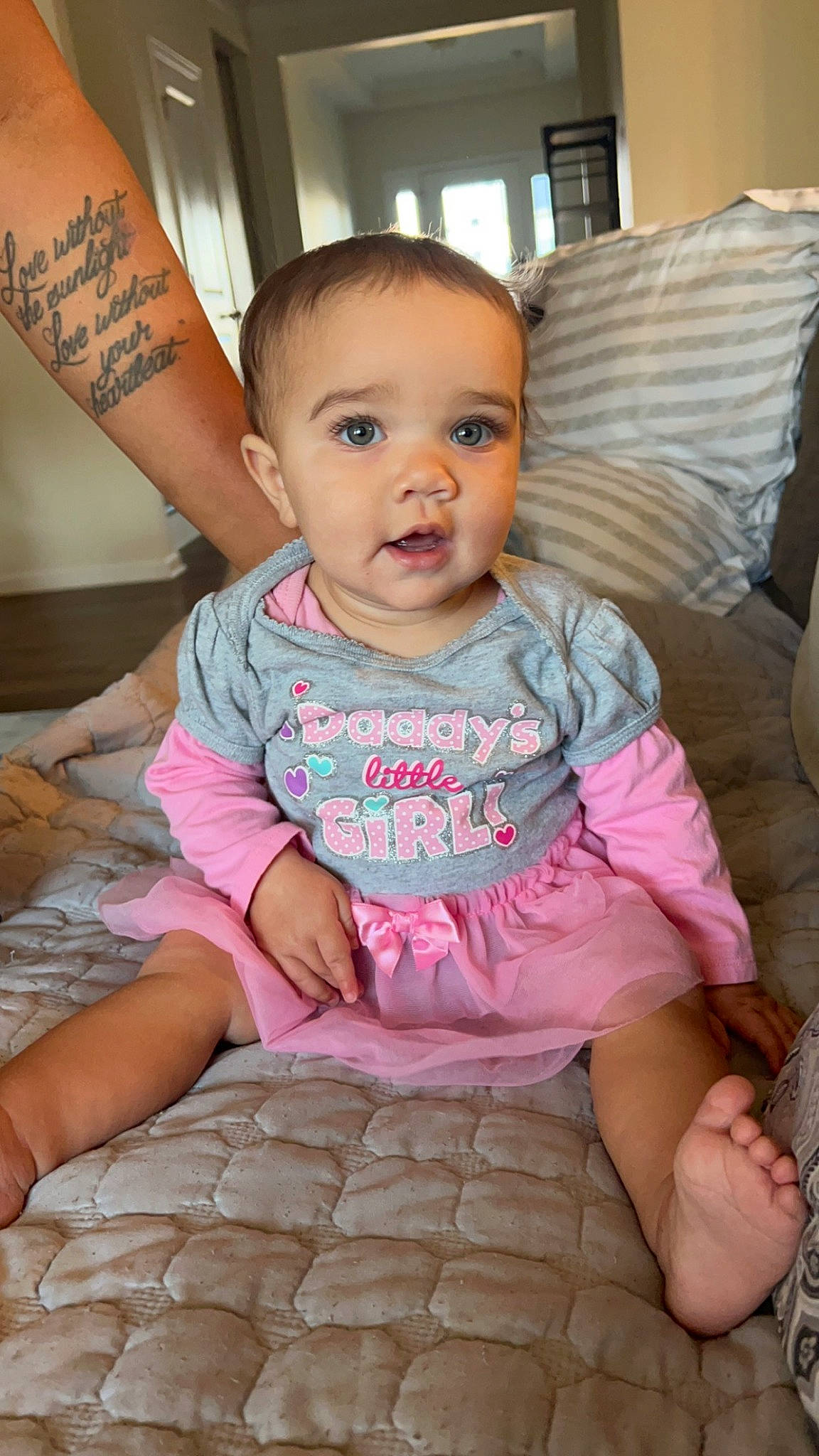 Kandace joined the competition — help win amazing prizes! baby, baby_toddler_clothing, cheek, child, comfort, couch, facial_expression, finger, fun, hairstyle, happy, iris, mammal, person, pink, sitting, skin, sleeve, t_shirt, thigh