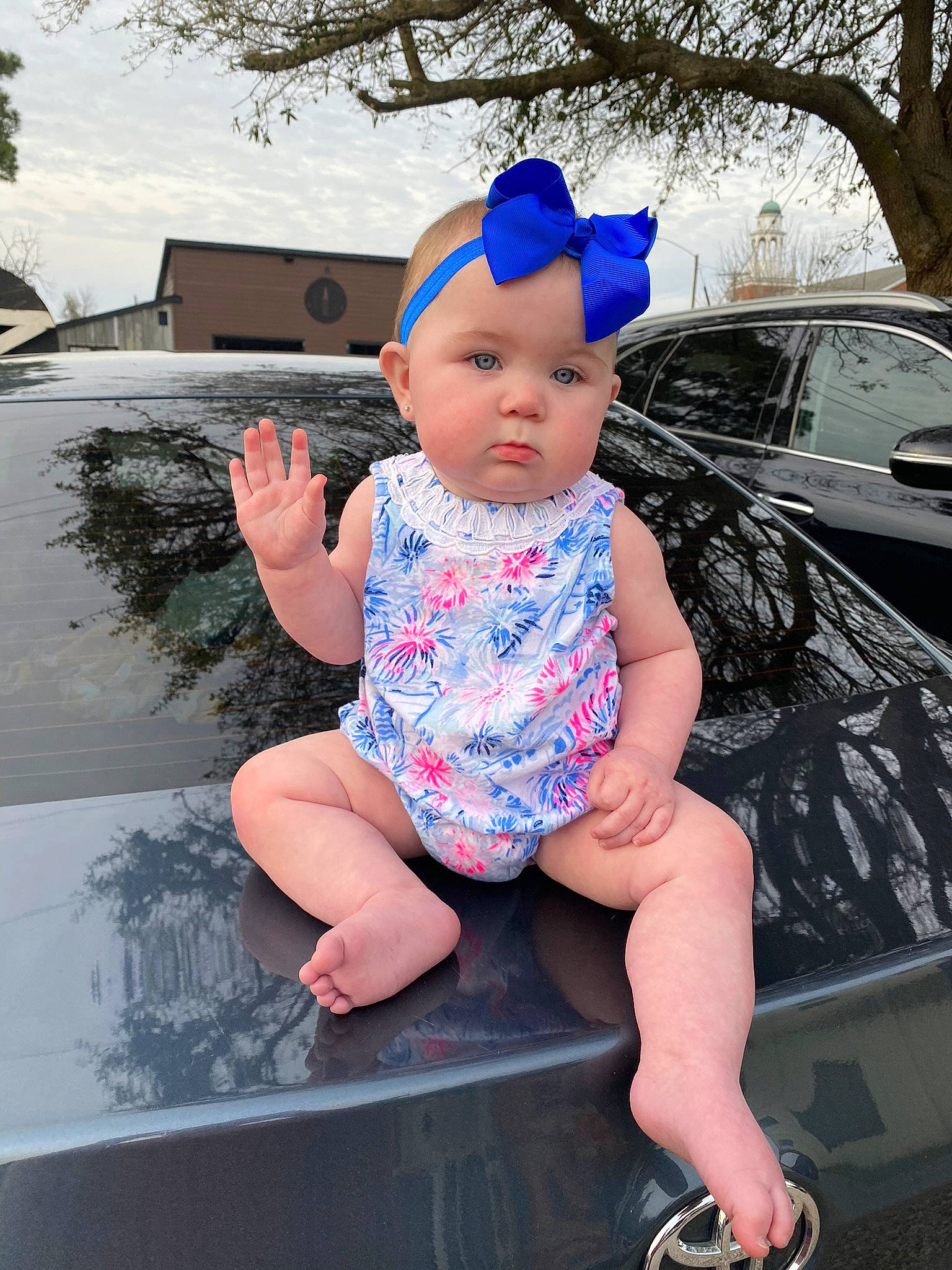 River joined the competition — help win amazing prizes! automotive_design, automotive_exterior, automotive_lighting, baby, baby_toddler_clothing, blue, bumper, car, electric_blue, grass, happy, headwear, hood, human_leg, motor_vehicle, person, pink, sandal, shorts, toddler