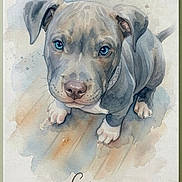 Cayne is registered to the contest to win money with this photo: adorable, animal, artistic, artwork, background, blue_eyes, brush_strokes, canine, cute, dog, illustration, painting, pet, portrait, puppy, sitting, soft_colors, watercolor, wooden_floor, young_dog