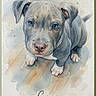 adorable, animal, artistic, artwork, background, blue_eyes, brush_strokes, canine, cute, dog, illustration, painting, pet, portrait, puppy, sitting, soft_colors, watercolor, wooden_floor, young_dog