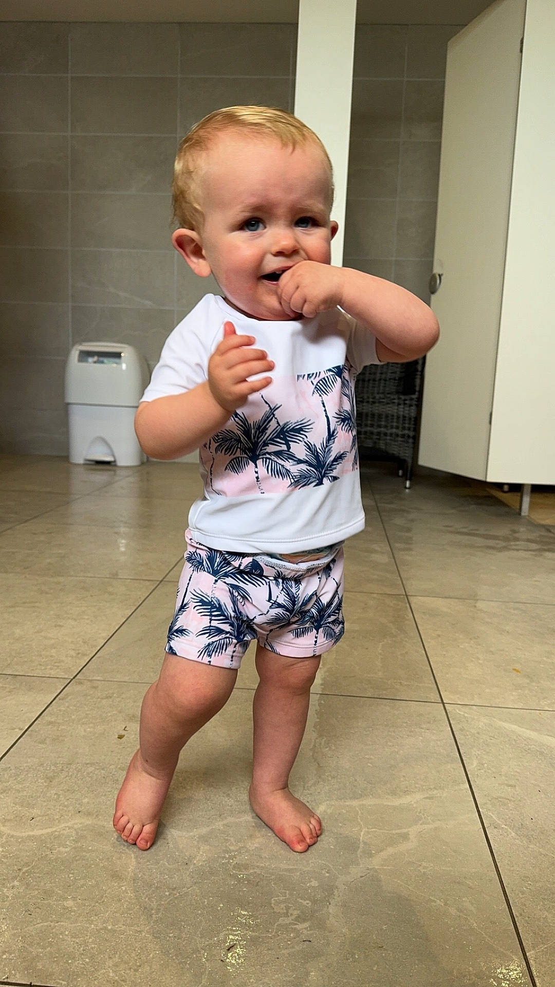 Hudson joined the competition — help win amazing prizes! baby, bodypart, clothing, cream, cutlery, dessert, face, finger, food, hand, head, indoors, pants, person, photography, portrait, shorts, spoon, t_shirt, tile