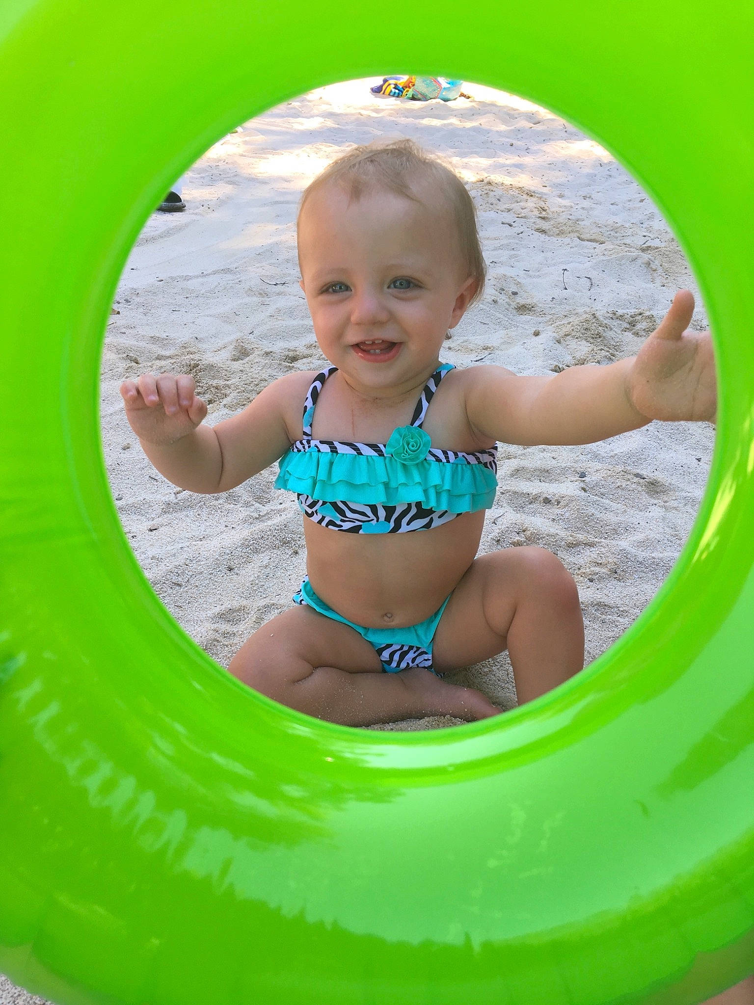 Oliviah joined the competition — help win amazing prizes! baby, baby_bathing, baby_float, baby_products, child, circle, fun, inflatable, joy, leisure, person, play, product, recreation, smile, summer, toddler, toy