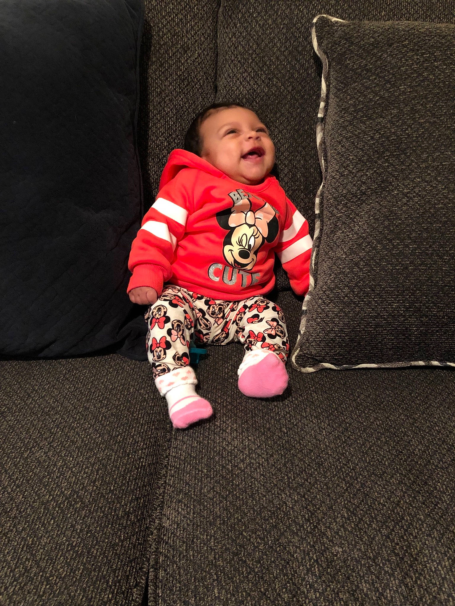 Ja Nylah joined the competition — help win amazing prizes! baby, child, electronic_device, family, floor, flooring, people, person, pink, play, sitting, skin, smile, toddler, vacation