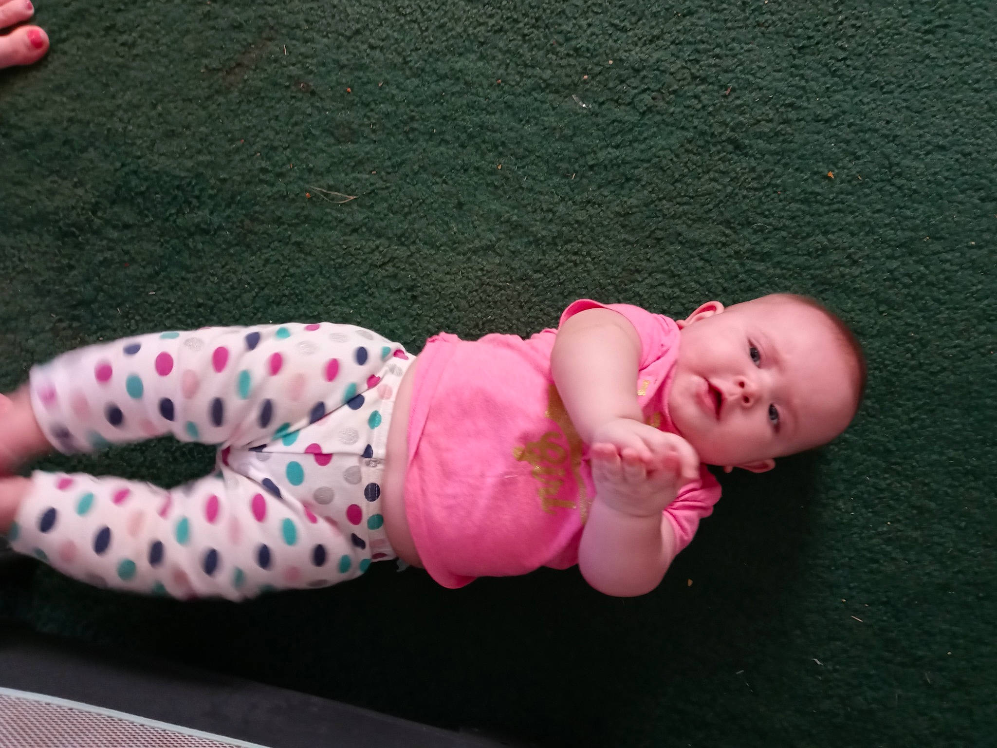 Carlee joined the competition — help win amazing prizes! baby, baby_products, baby_toddler_clothing, cheek, child, comfort, finger, foot, hand, head, magenta, nail, pattern, people, person, pink, skin, sleeve, textile, thumb