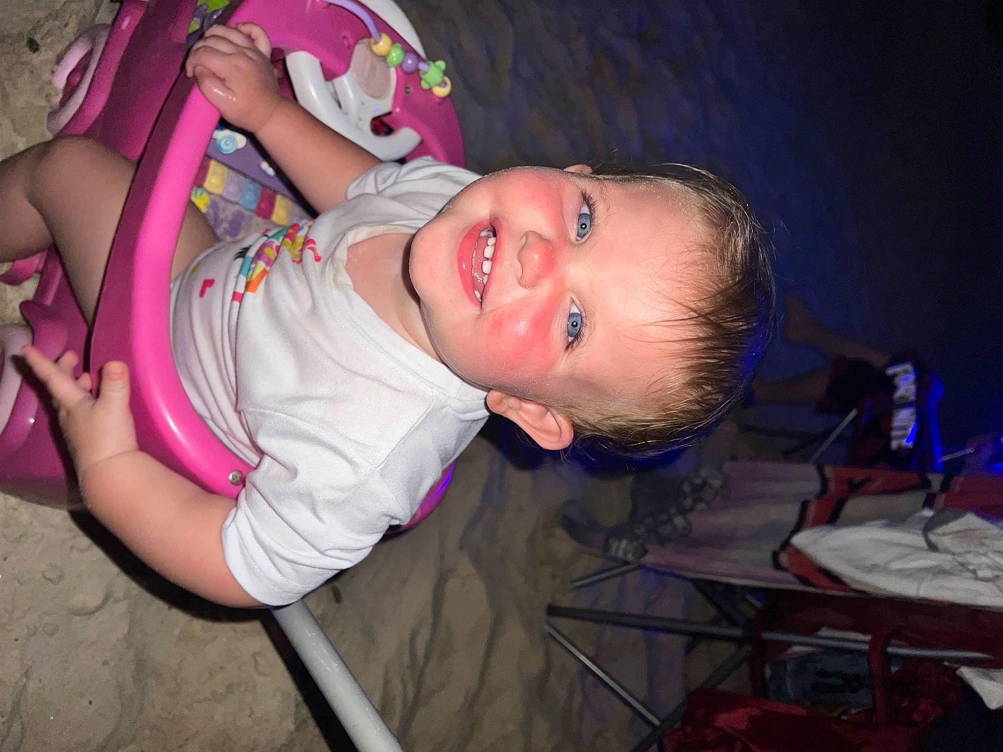 Carlee is registered to the contest to win money with this photo: baby, baby_products, baby_toddler_clothing, cheek, child, event, flash_photography, fun, happy, human_body, iris, joy, mouth, nose, person, smile, toddler, vacation