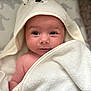 Margot joined the competition — help win amazing prizes! baby, towel, hood, cute, soft, face, eyes, skin, infant, wrapped, white, blanket, newborn, child, portrait, warm, cozy, indoors, expression, person