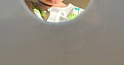 Cain joined the competition — help win amazing prizes! baby, blond_hair, blue_eyes, child, circular, closeup, clothing, curiosity, cute, face, food, hole, indoor, messy, peek, playful, portrait, shirt, smile, toddler