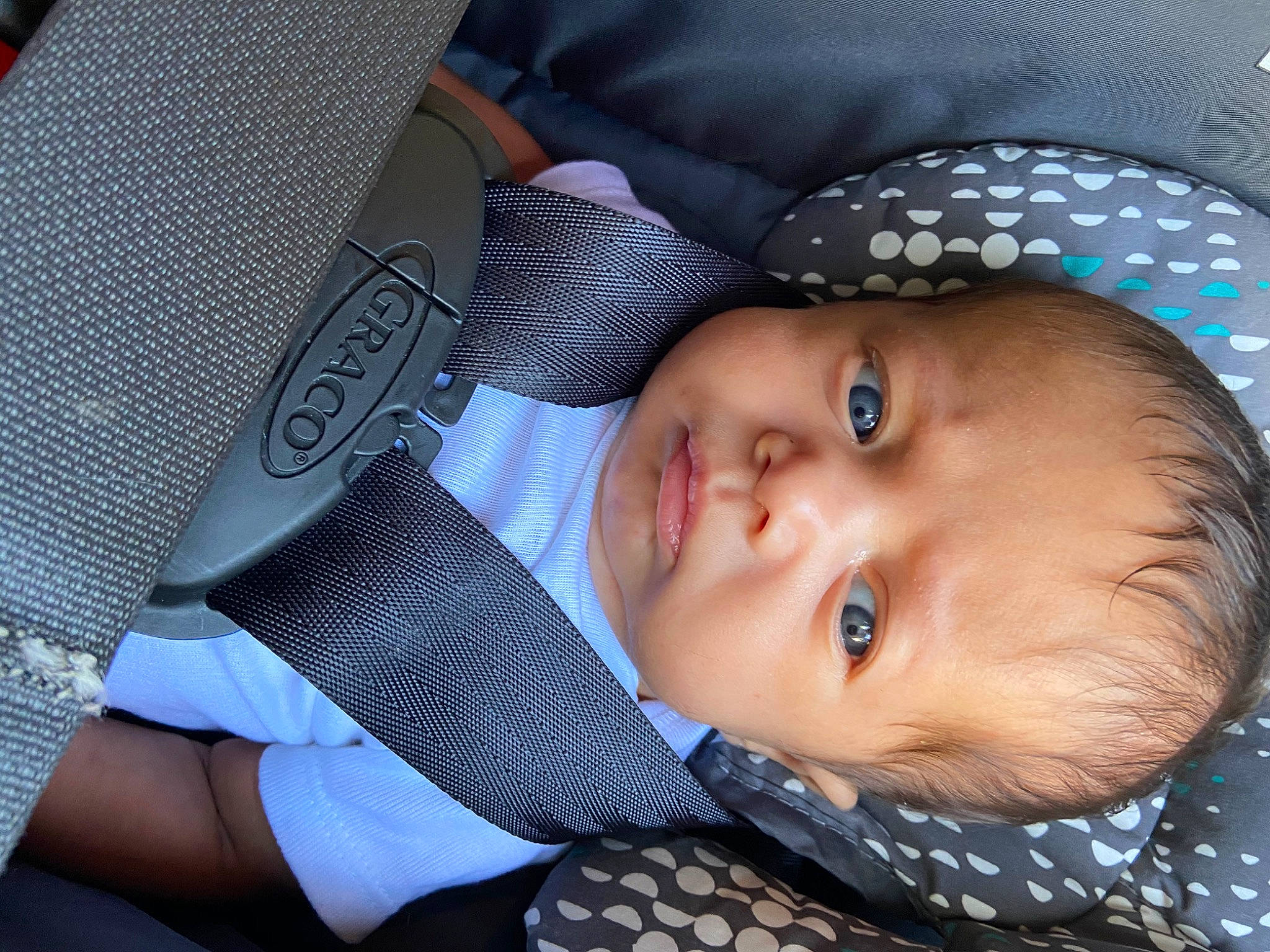 Emanuel is registered to the contest to win money with this photo: baby, baby_carriage, baby_in_car_seat, baby_products, car_seat, cheek, child, cool, eye, head, headgear, person, product, skin, toddler
