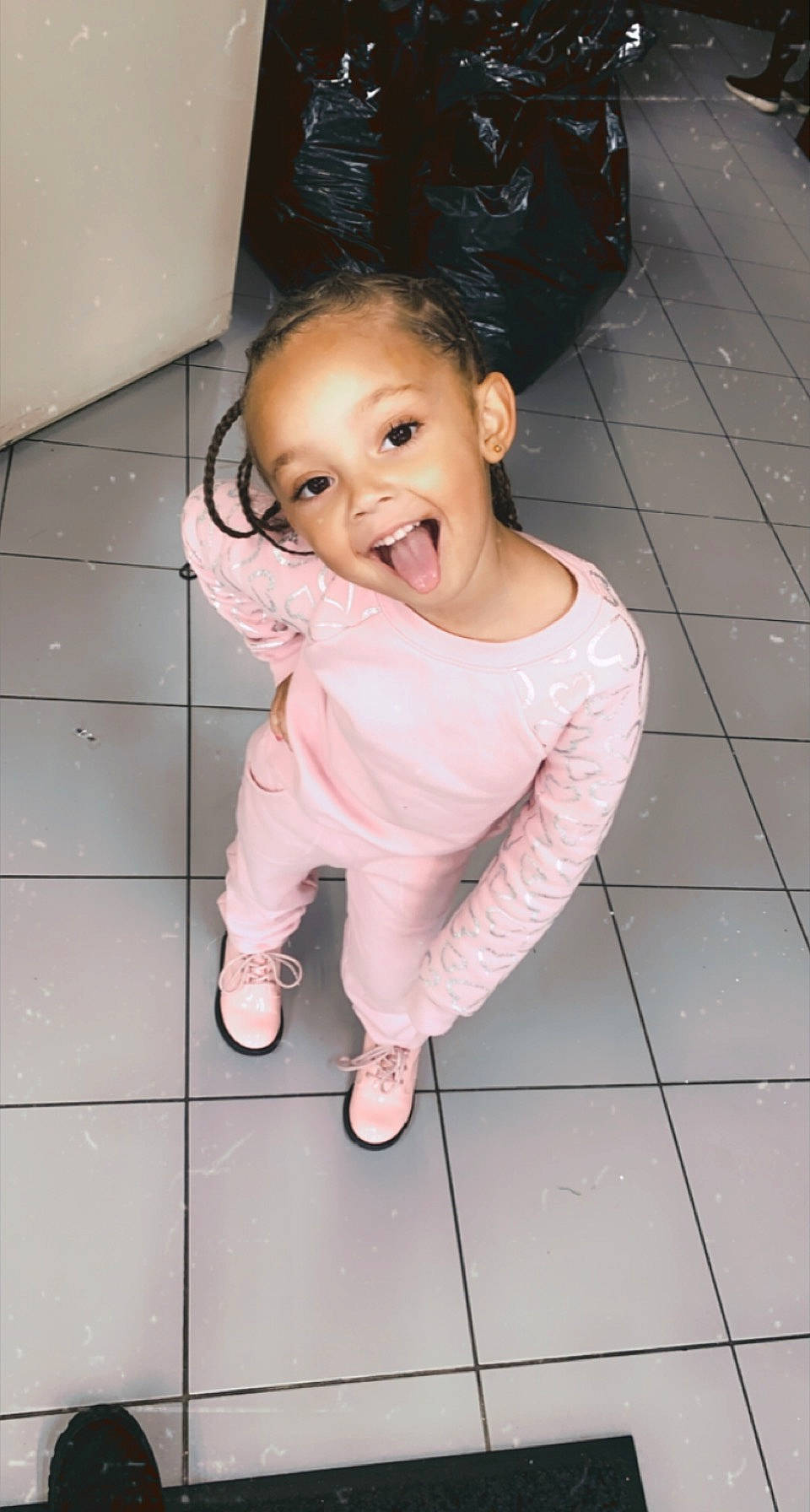 Hailey joined the competition — help win amazing prizes! baby_toddler_clothing, cheek, chin, clothing, eye, face, facial_expression, flash_photography, floor, flooring, happy, head, joint, leg, person, pink, skin, smile, standing, toddler