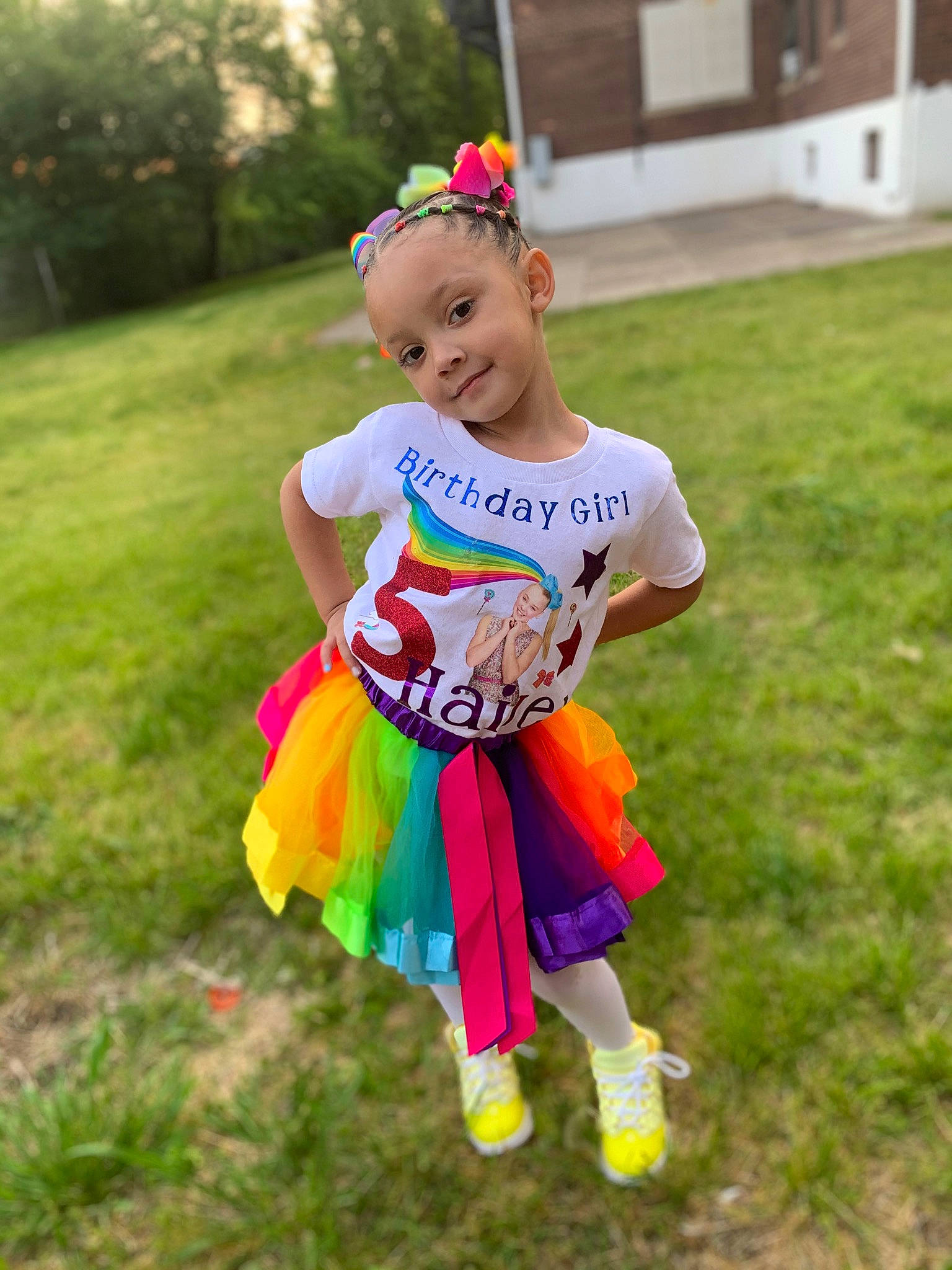 Hailey joined the competition — help win amazing prizes! baby_toddler_clothing, event, eye, face, fun, grass, grassland, happy, head, joy, leisure, magenta, outerwear, party_supply, person, pink, plant, recreation, smile, t_shirt