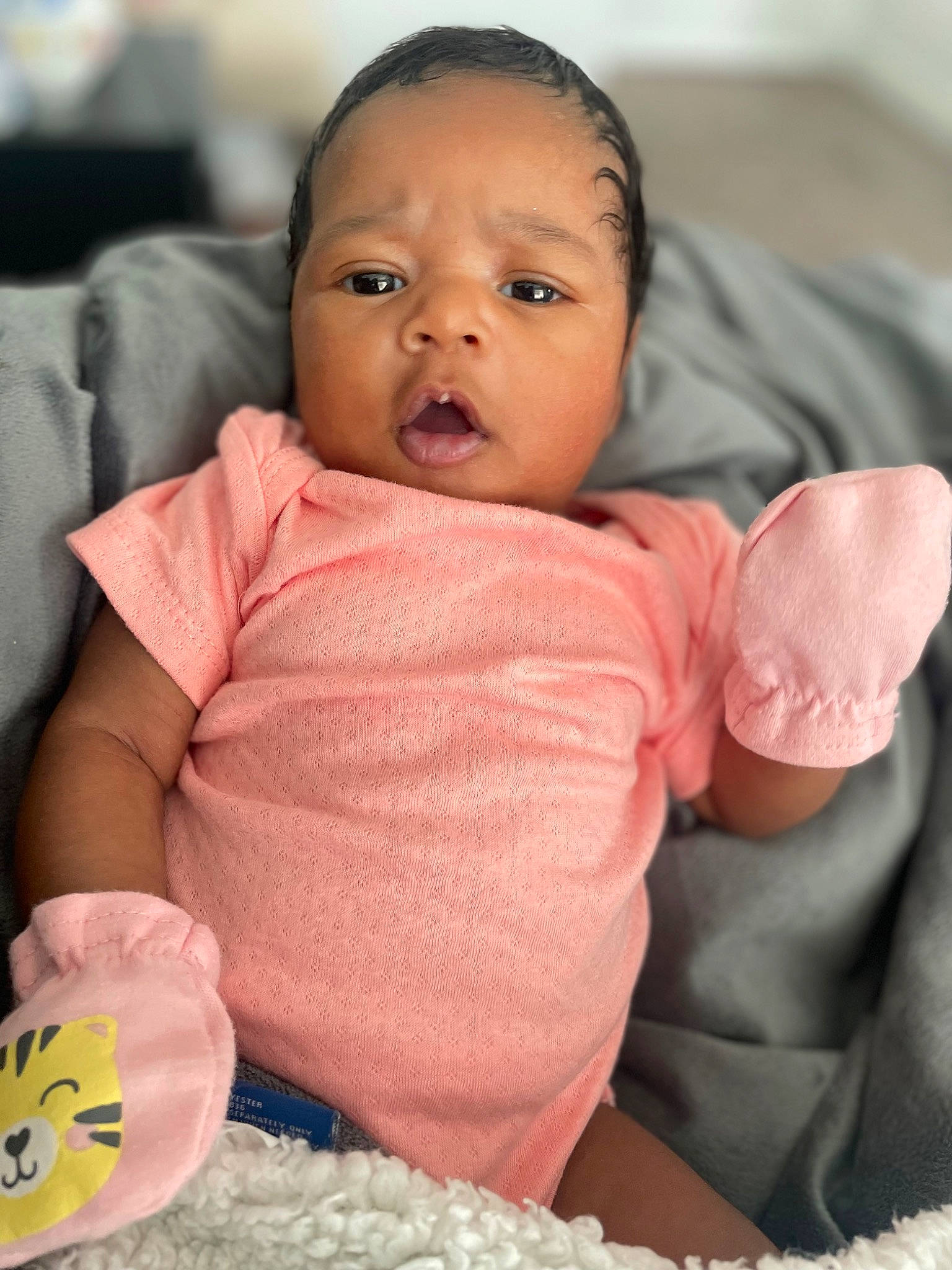 Aaliyah joined the competition — help win amazing prizes! arm, baby, baby_toddler_clothing, cheek, comfort, facial_expression, finger, hairstyle, happy, head, iris, lip, mammal, mouth, nose, organ, person, skin, sleeve, textile