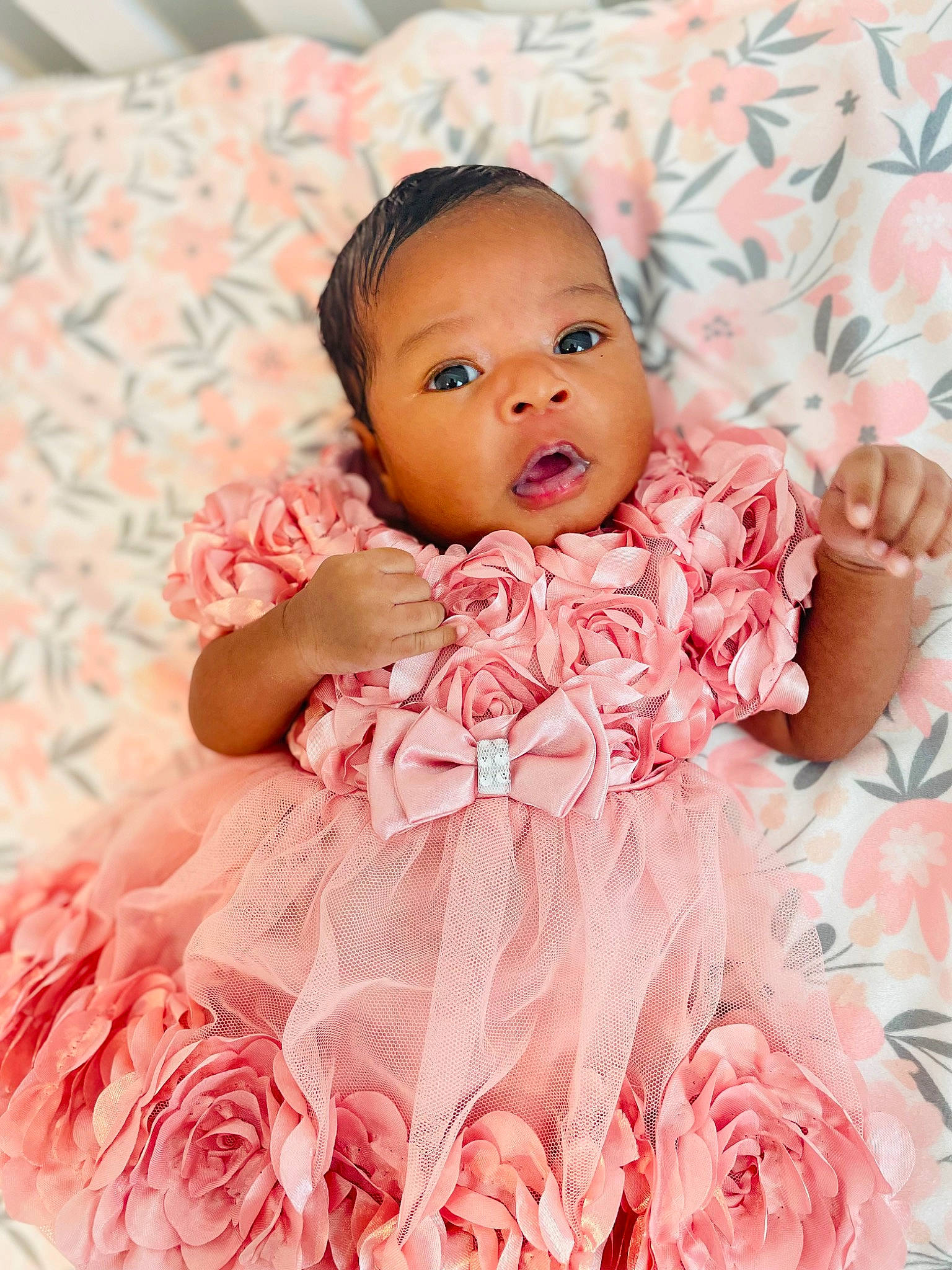 Aaliyah joined the competition — help win amazing prizes! baby, baby_toddler_clothing, comfort, dress, eyelash, face, facial_expression, fashion, finger, flash_photography, happy, headgear, iris, outerwear, person, pink, product, skin, sleeve, textile