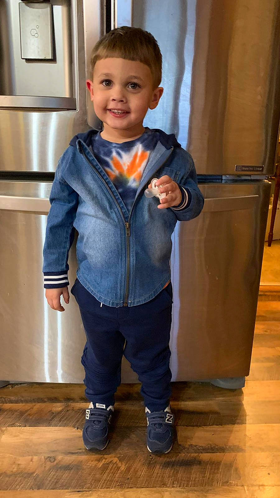 Damon is registered to the contest to win money with this photo: baby_toddler_clothing, blazer, bow_tie, child, chin, collar, denim, dress_shirt, eye, face, facial_expression, formal_wear, happy, head, joy, person, shoe, sleeve, smile, standing