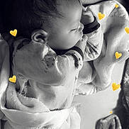 Cameron is registered to the contest to win money with this photo: baby, sleeping, blanket, heart_overlay, black_and_white, infant, soft_texture, peaceful, cute, child, clothing, resting, portrait, indoors, young_child, cozy, toddler, head, face, hand