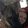 casual, close_up, cuddle, curtains, dog, domestic_animal, friendly, furniture, german_shepherd, home, hug, indoor, large_dog, person, pet, portrait, red_hair, smile, text_overlay, window