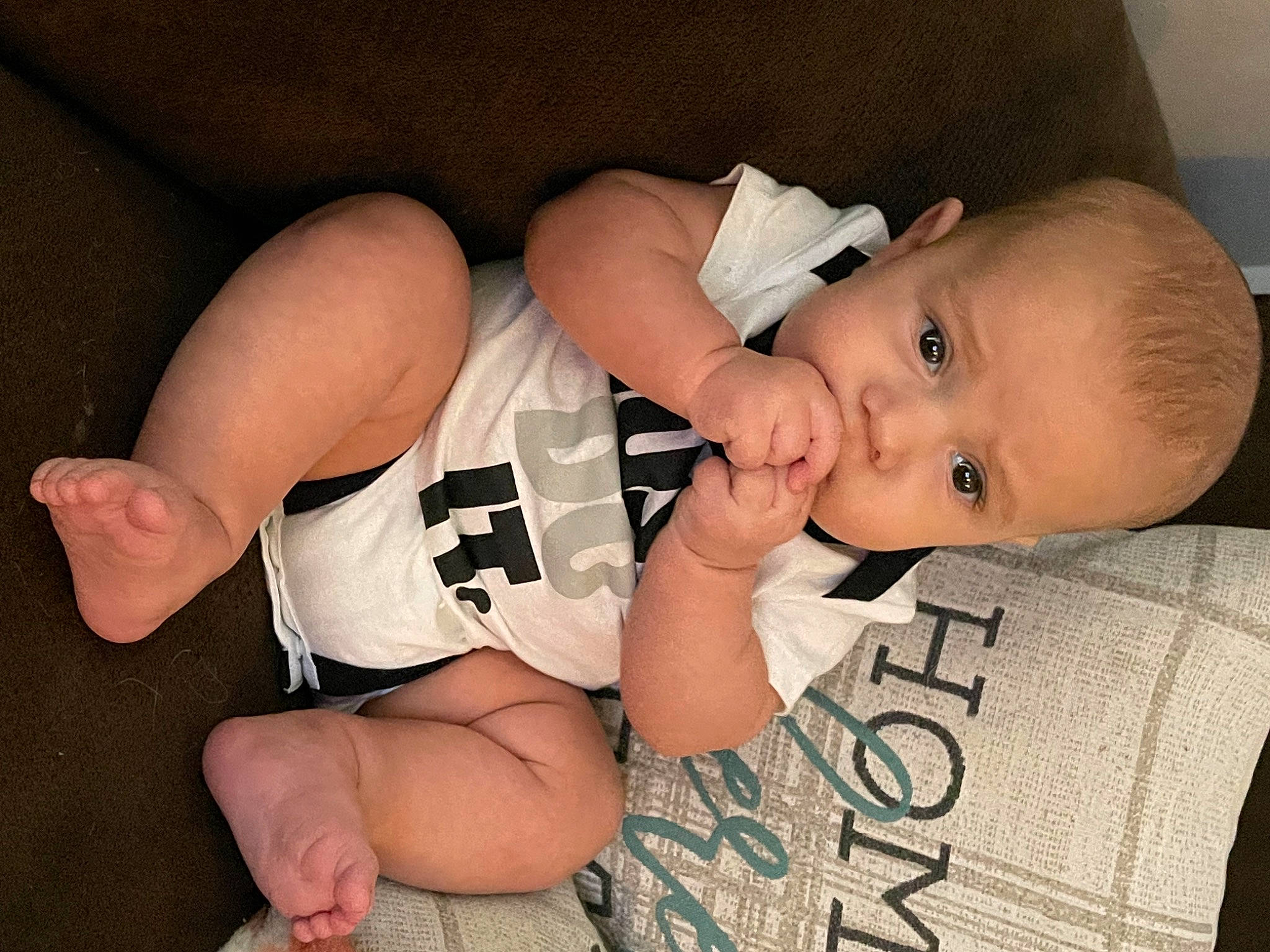 Everett joined the competition — help win amazing prizes! arm, baby, baby_toddler_clothing, cheek, chin, comfort, elbow, eye, finger, hand, head, human_body, leg, mouth, neck, person, skin, sleeve, stomach, thigh