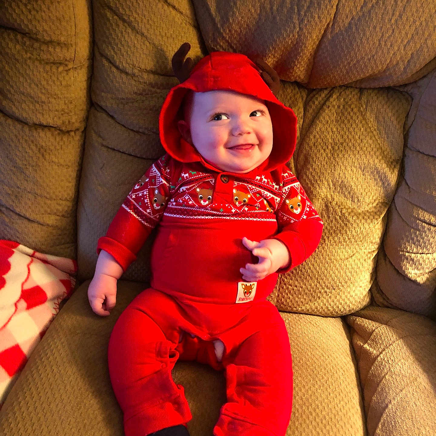 Caden is registered to the contest to win money with this photo: child, girl, infant, product, red, textile, toddler, toy