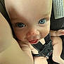 Blaze joined the competition — help win amazing prizes! baby, infant, car_seat, blue_eyes, close_up, child, straps, seatbelt, skin, face, tongue, hand, cute, smiling, sitting, young, childhood, car, safety, portrait