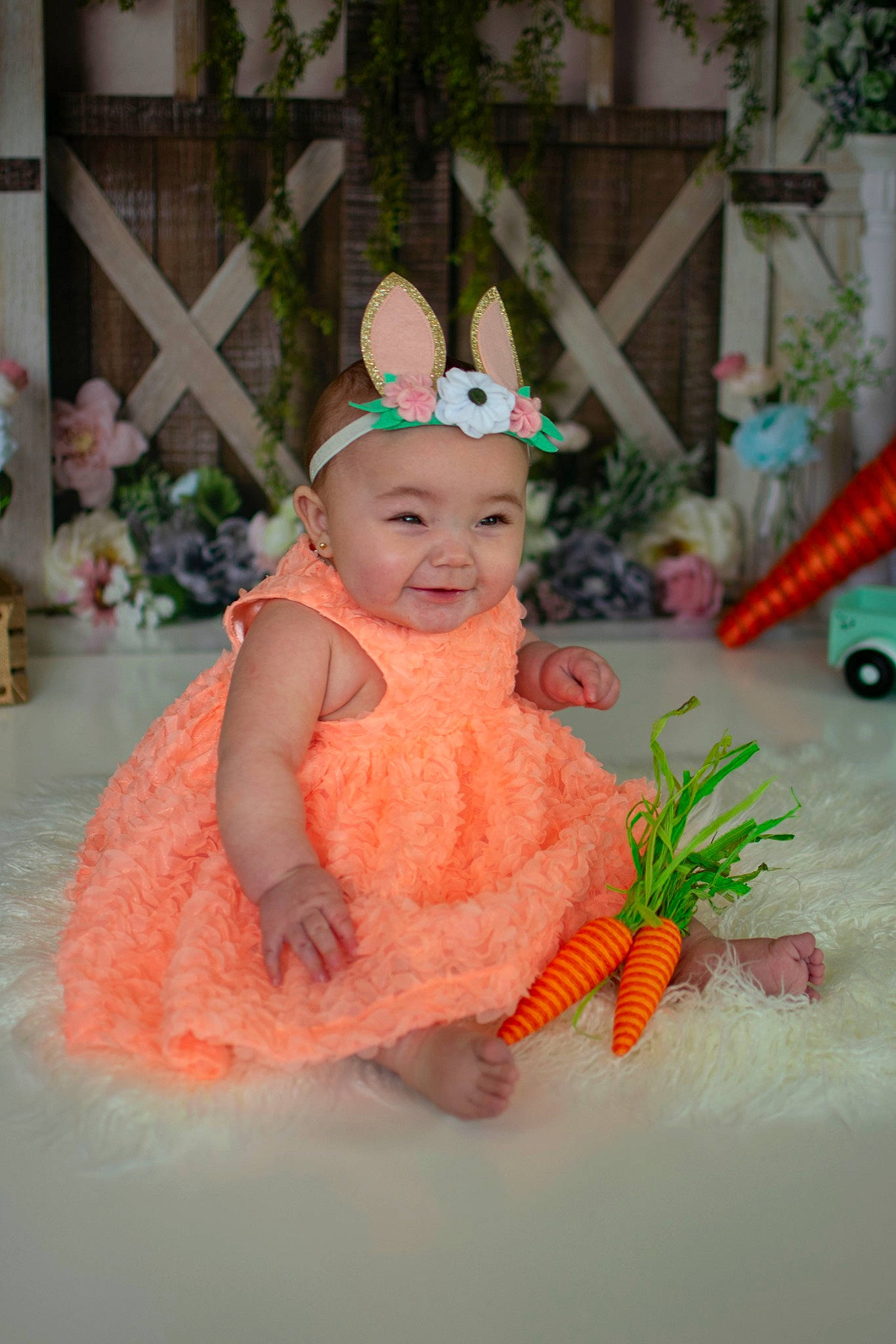 Ellianna joined the competition — help win amazing prizes! baby, baby_toddler_clothing, child, crown, event, fashion_accessory, fun, grass, happy, hat, headpiece, headwear, leisure, party_supply, peach, person, pink, smile, sun_hat, toddler