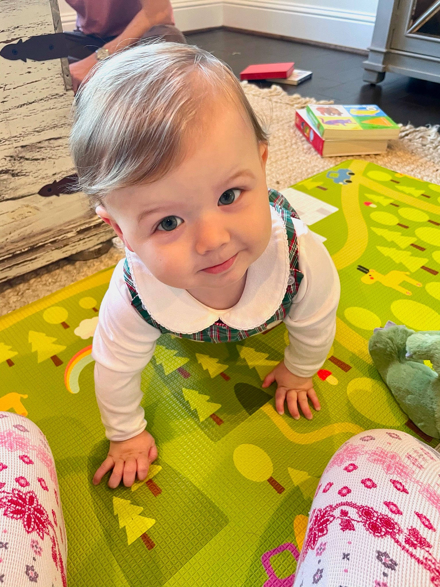 Wilson joined the competition — help win amazing prizes! baby, baby_toddler_clothing, cheek, child, floor, flooring, fun, grass, happy, leaf, leisure, linens, pattern, person, play, playmat, sleeve, smile, toddler, wood
