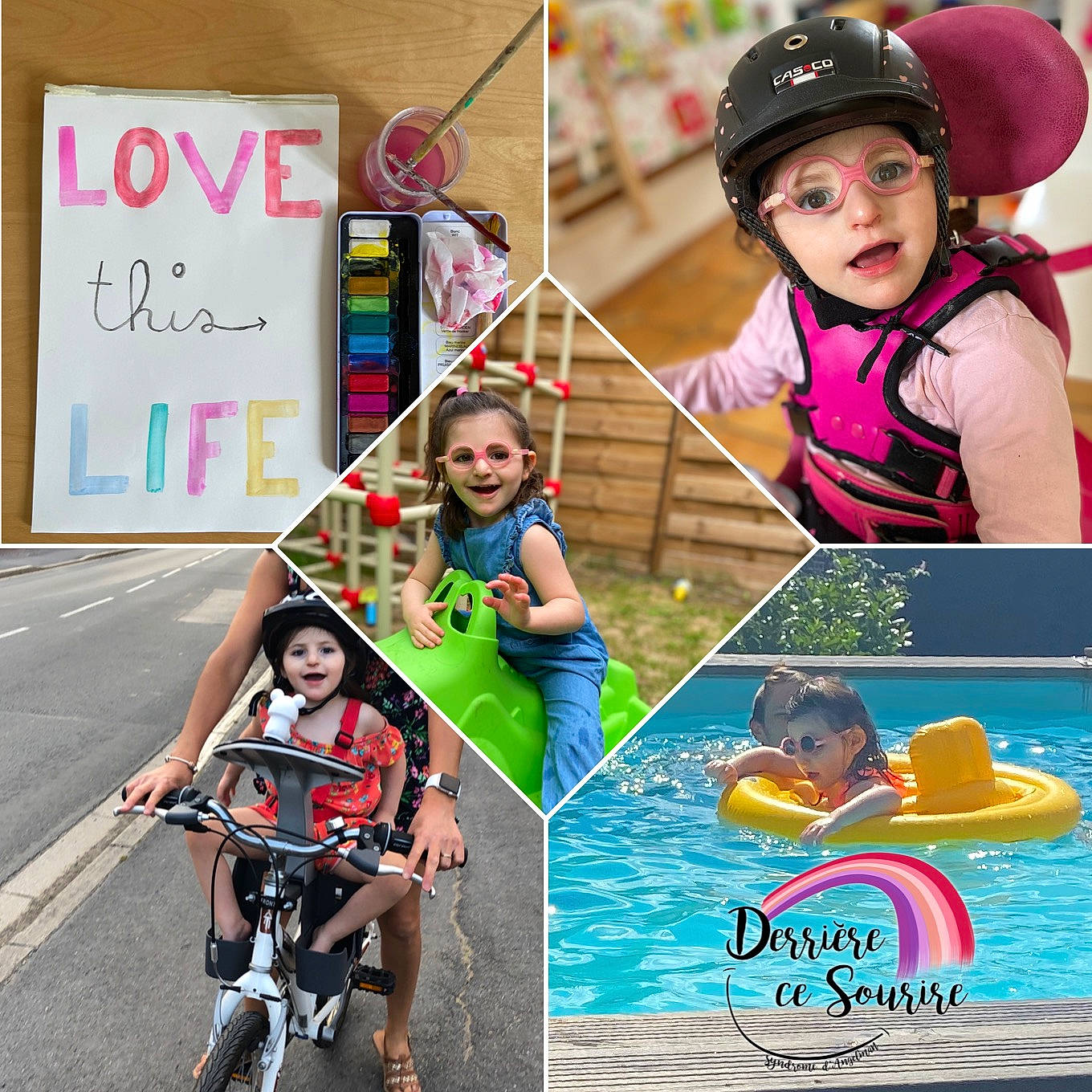Eloïse participe au concours pour gagner de l'argent avec cette photo : art, bicycle, child, child_model, collage, happy, headwear, helmet, joy, leisure, person, photography, pink, play, recreation, snapshot, summer, vacation, vehicle