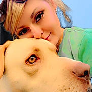 Hoss joined the competition — help win amazing prizes! affection, animal, blonde_hair, casual, close_up, companionship, cute, dog, face, friendship, green_clothing, happy, outdoor, pet, portrait, selfie, sky, smile, sunglasses, woman