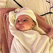 Rya-Rose joined the competition — help win amazing prizes! baby, towel, blanket, infant, face, cute, soft, pink, white, hood, skin, lying_down, child, wrapped, cozy, indoors, expression, portrait, newborn, sleepwear