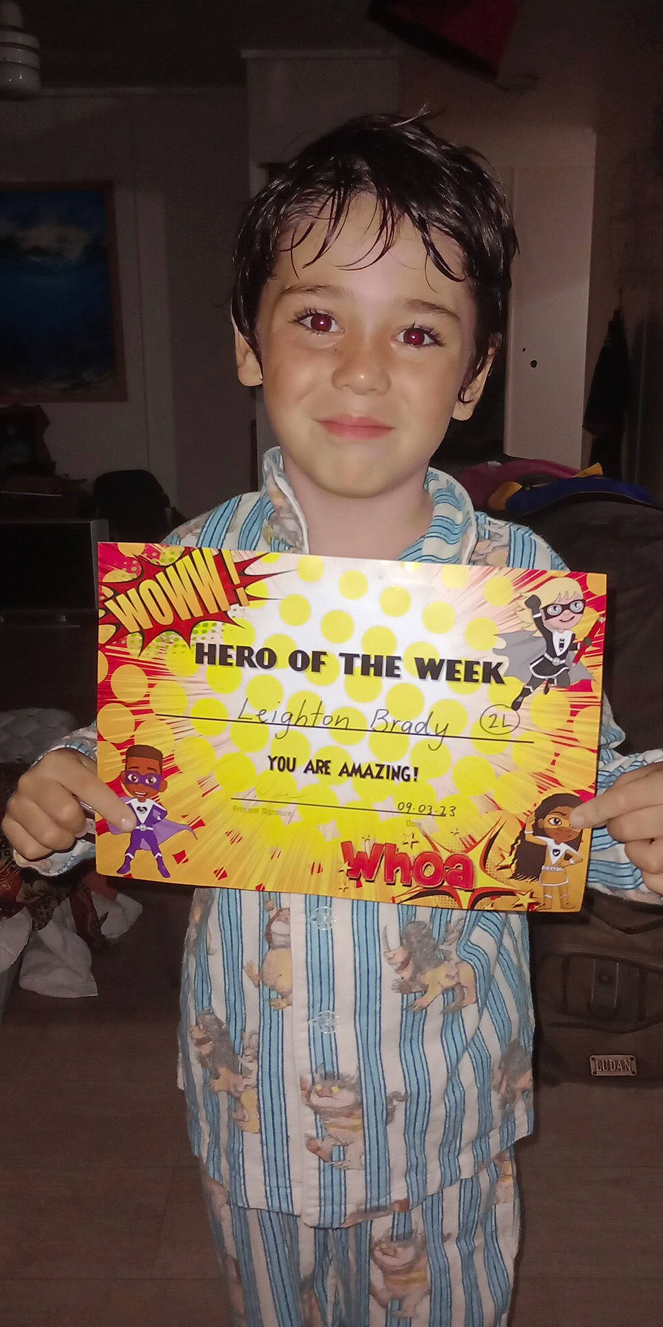 Leighton is registered to the contest to win money with this photo: child, event, fun, handwriting, happy, joy, person, smile, t_shirt, top