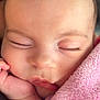 Veroccilia a rejoint le concours — aidez-le/la à gagner de superbes lots ! baby, sleeping, close_up, face, pink_blanket, hand, peaceful, soft_texture, newborn, infant, skin, eyelashes, cute, resting, portrait, child, cozy, warm, comfort, tender