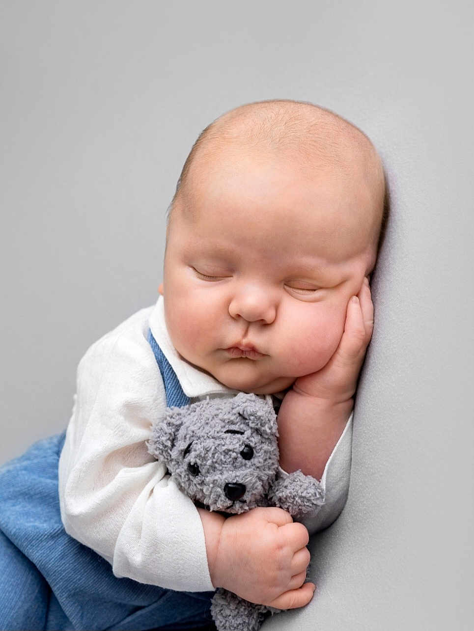 Micahel Jr joined the competition — help win amazing prizes! baby, sleeping, teddy_bear, soft_toy, child, cute, peaceful, nap, infant, hand, face, clothing, blue, white, plush, portrait, closeup, resting, adorable, background