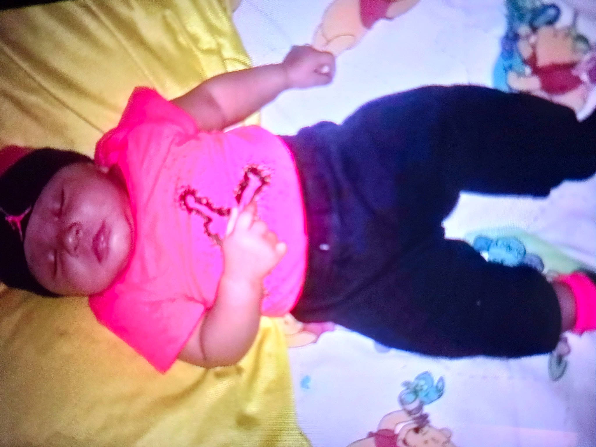 Junior joined the competition — help win amazing prizes! baby, baby_toddler_clothing, child, comfort, event, finger, fun, gesture, happy, headwear, leisure, magenta, party, person, pink, plant, purple, room, t_shirt, toddler