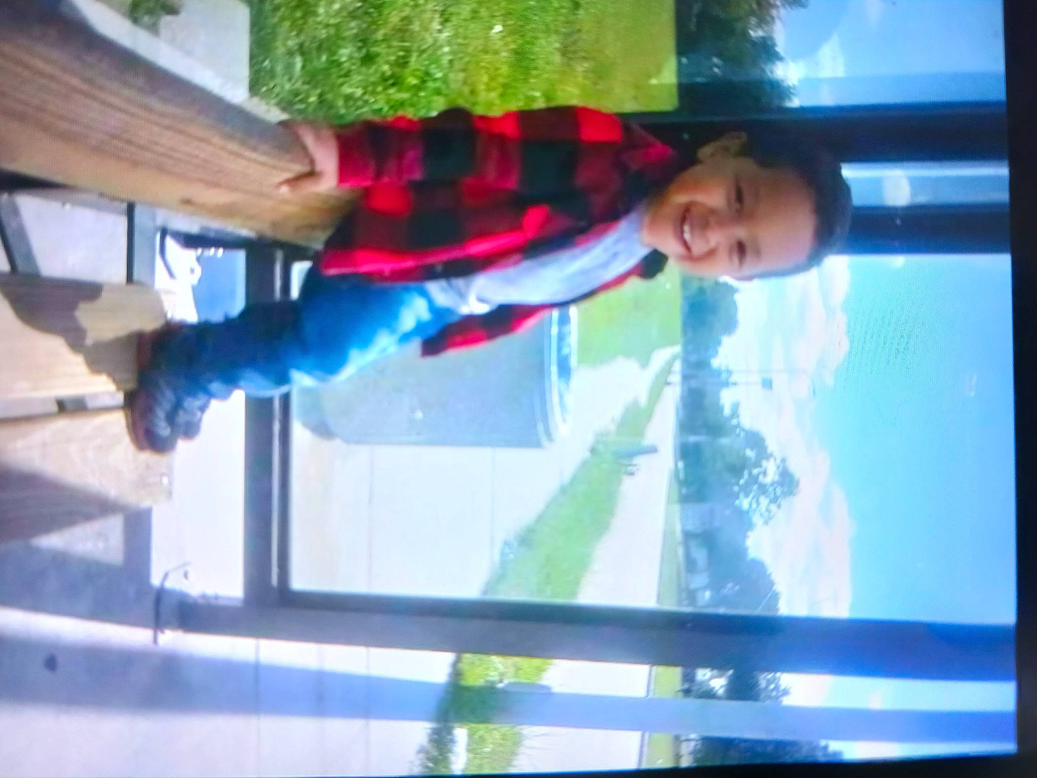 Terrell joined the competition — help win amazing prizes! child, display_device, electric_blue, fun, glass, happy, joy, leisure, multimedia, person, photography, reflection, room, sky, smile, snapshot, television_program, toddler, tree, water