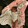 baby, bed, blanket, child, clothing, cozy, cute, indoors, infant, newborn, pacifier, peaceful, person, pink_blanket, resting, sleep, sleeping, soft_texture, white_blanket, wrapped