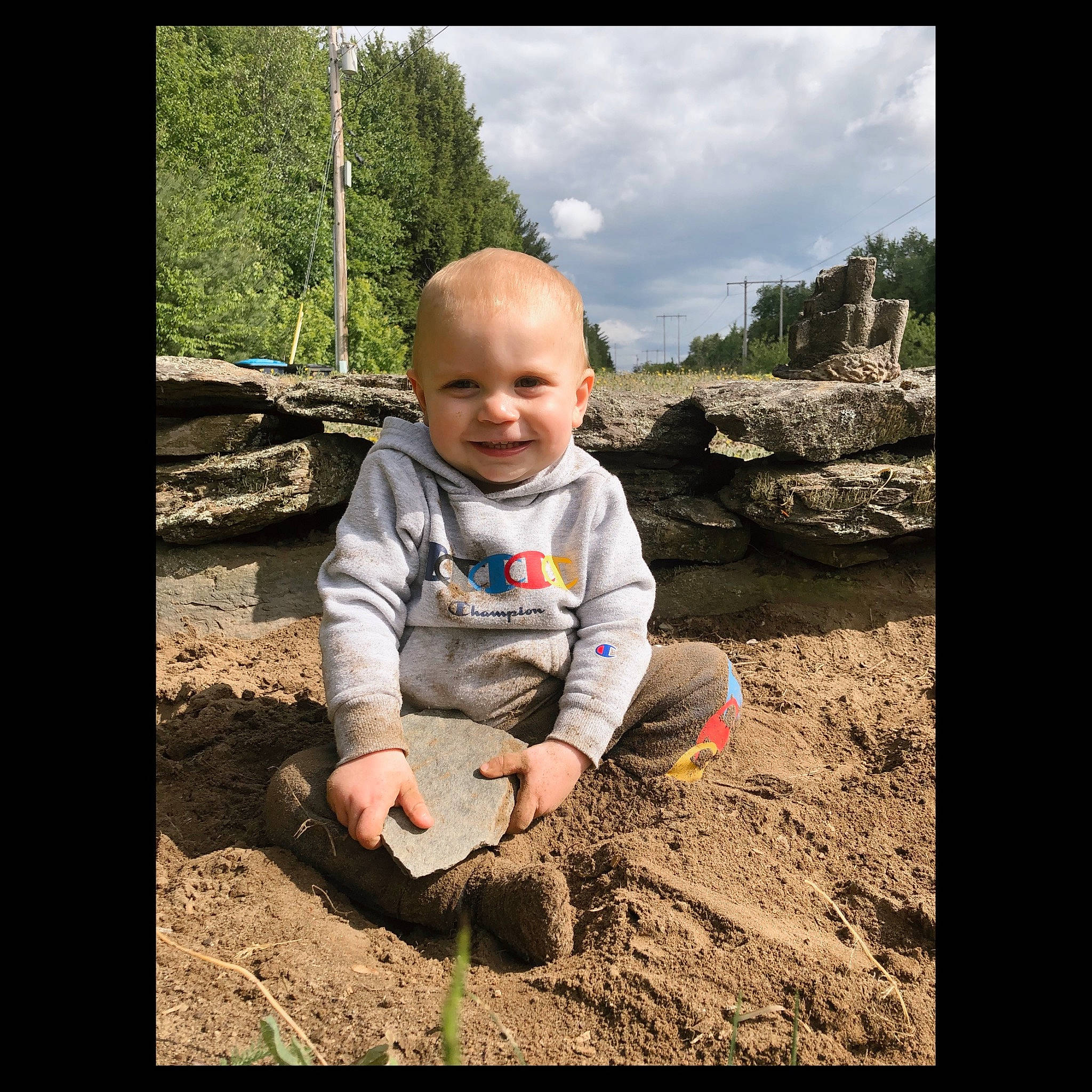 Landyn joined the competition — help win amazing prizes! baby, baby_toddler_clothing, child, cloud, flash_photography, fun, grass, happy, joy, landscape, leisure, people_in_nature, person, recreation, rock, sitting, sky, smile, soil, toddler