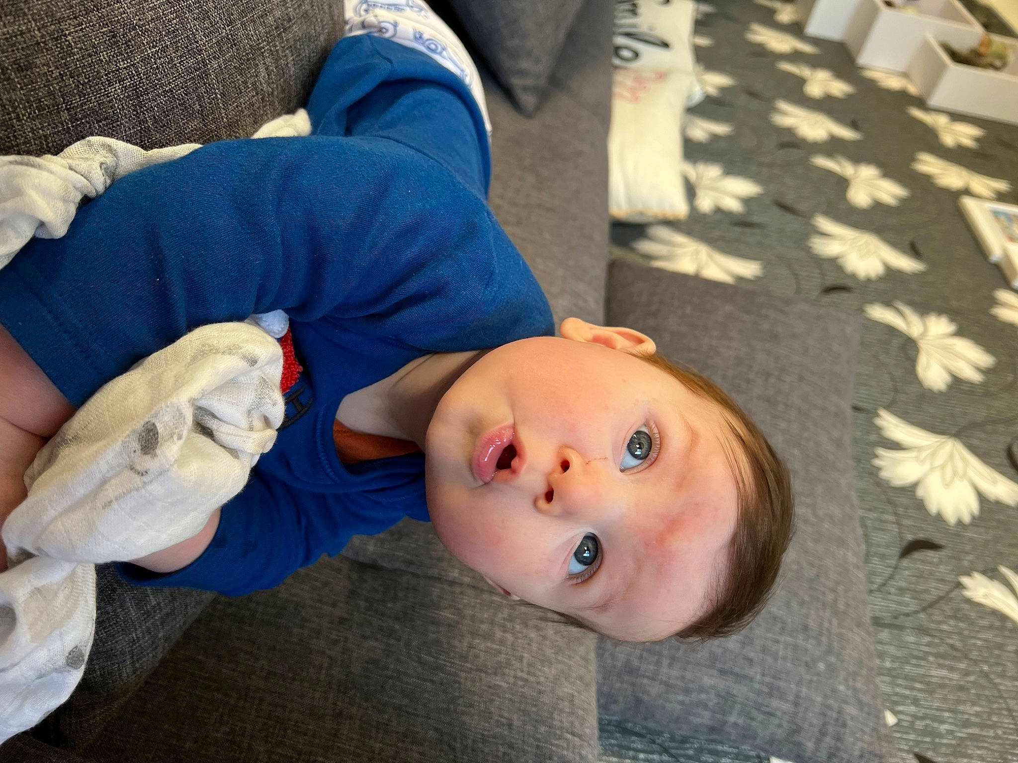 Noah-james is registered to the contest to win money with this photo: baby, cheek, child, comfort, elbow, flooring, fun, fur, gesture, grass, happy, human_body, leisure, nose, person, plant, room, sitting, surprise, toddler