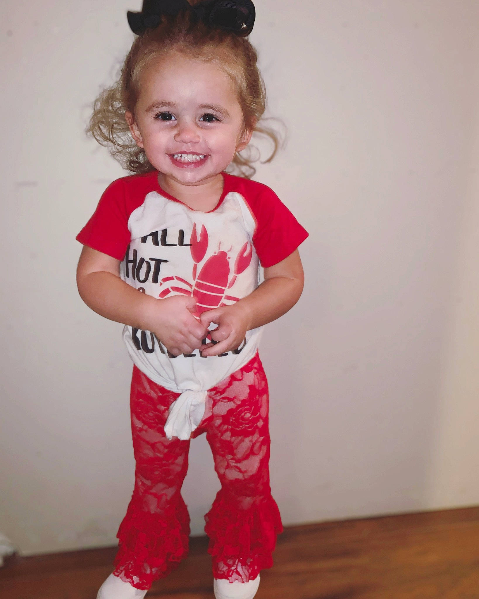 Kinleigh joined the competition — help win amazing prizes! arm, baby_toddler_clothing, cheek, child, child_model, clothing, joy, pajamas, person, sleeve, smile, standing, t_shirt, toddler